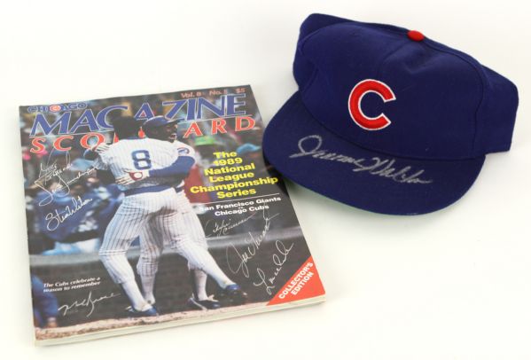 1989-92 Chicago Cubs Jerome Signed Cap and Program w/ 7 Signatures (JSA)