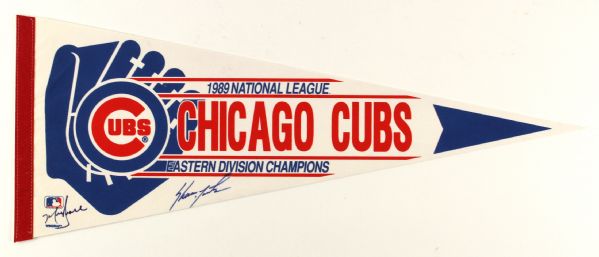 1989 Chicago Cubs National League Eastern Division Champions Full Size 30" Pennant Signed by Mark Grace Shawon Dunston (JSA)