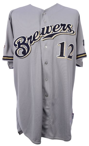 2010 Carlos Villanueva Milwaukee Brewers Game Worn Road Jersey (MEARS A10 / MLB Hologram)