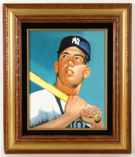 1990s Circa Mickey Mantle Framed Replica Print of 1952 Topps Card 18" x 21" 