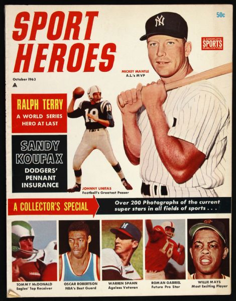 1963 Sport Heroes Magazine w/ Mickey Mantle on Cover 