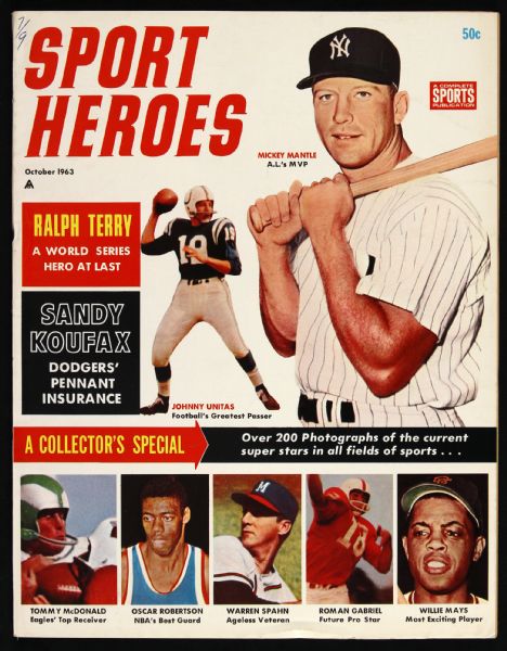 1963 Sport Heroes Magazine w/ Mickey Mantle Johnny Unitas on Cover 