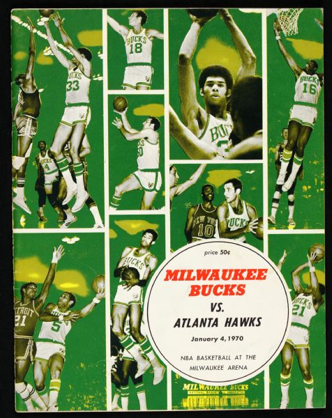 1970 Milwaukee Bucks Atlanta Hawks Milwaukee Arena Unscored Program