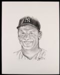 1997 Mickey Mantle Pencil Drawing Signed by Artist George Murray 11" x 14" 