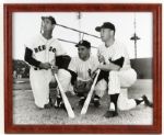 1950s circa Mickey Mantle Ted Williams Yogi Berra Framed B/W Photo 18" x 22"