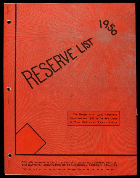 1950 National Association Reserve List of 10,000 Players w/ Mickey Mantle Eddie Mathews Whitey Ford Hoyt Wilhelm Earl Weaver