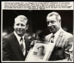 1969 Mickey Mantle Joe DiMaggio Original UPI Wire Photo New York Yankees (Chicago Tribune COA)