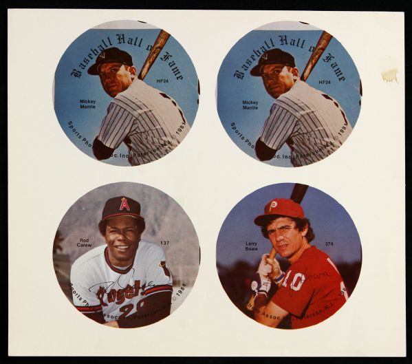 1981 Sports Association Discs Proof Sheet w/ Mickey Mantle Larry Bowa Rod Carew