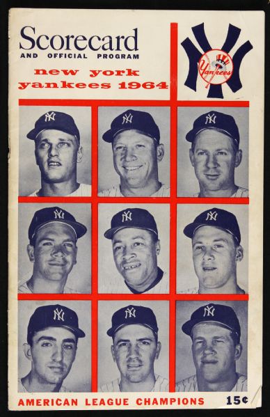 1964 New York Yankees California Angels Scorecard w/ Mantle Maris Ford on Cover