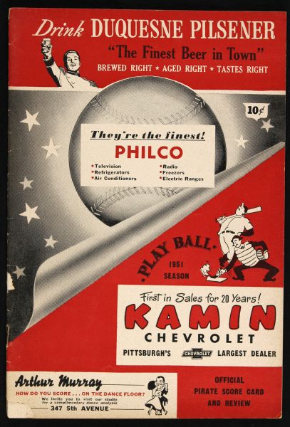 1951 Pittsburgh Pirates New York Yankees Exhibition Program (Unscored)
