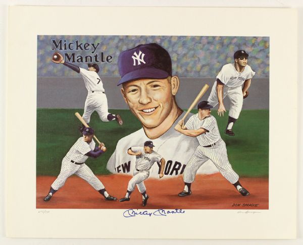 1990s Mickey Mantle New York Yankees Signed 16" x 20" Don Sprague Lithograph (JSA) 693/750