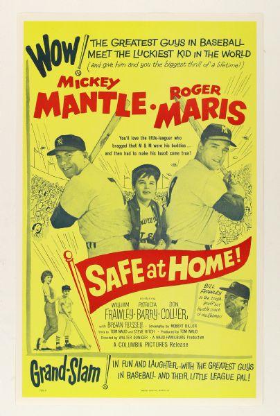 1962 Mickey Mantle Roger Maris New York Yankees 13" x 22" Safe At Home! Movie Broadside