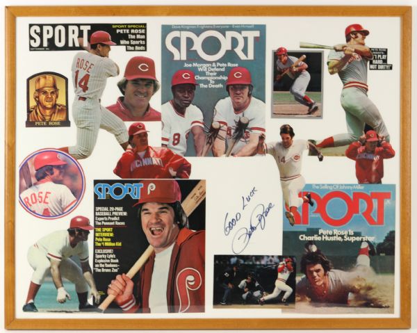 1980s Pete Rose Cincinnati Reds Signed 23" x 29" Framed Collage (JSA)