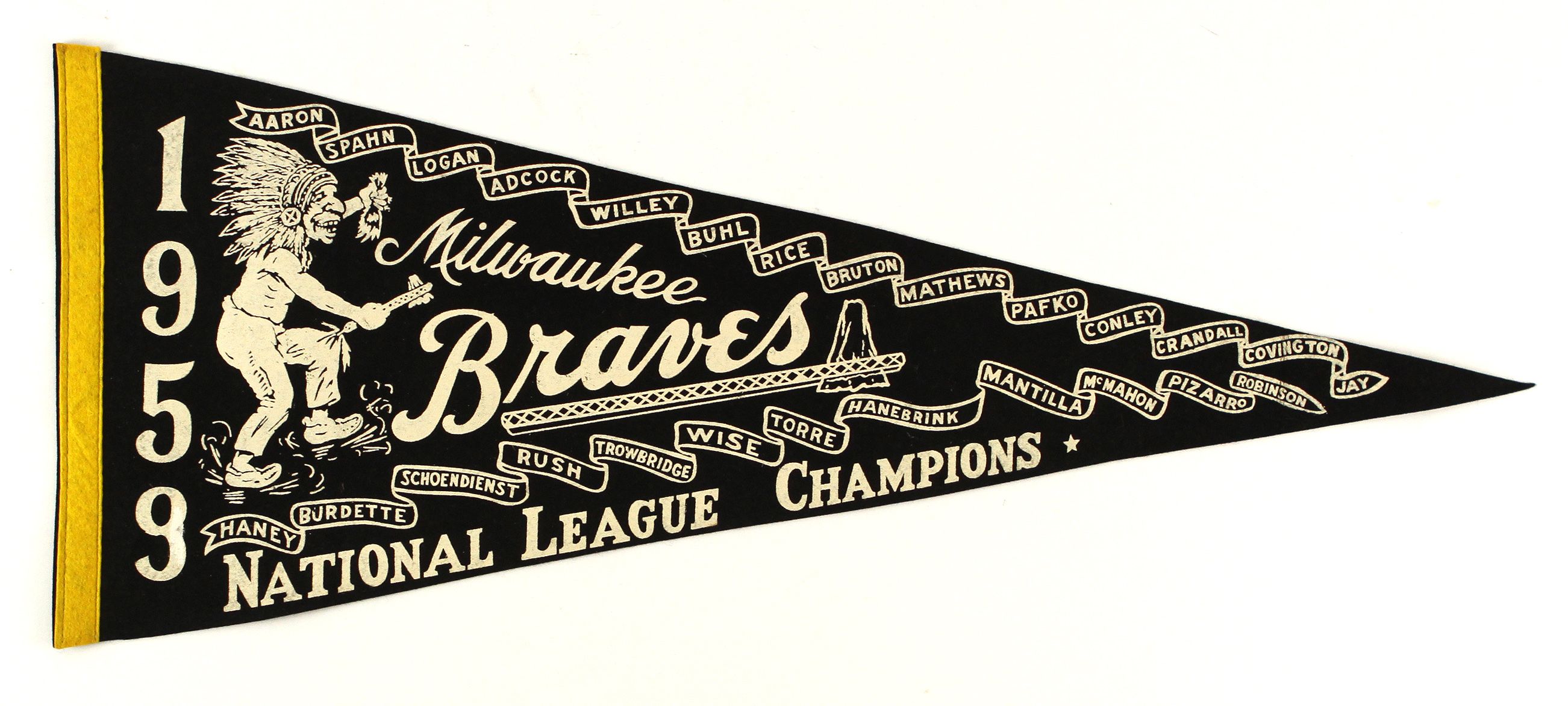 Lot Detail - 1959 Milwaukee Braves Full Size 29 National League Champions  Phantom Pennant