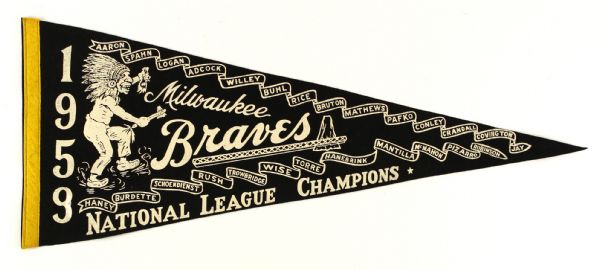 1959 Milwaukee Braves Full Size 29" National League Champions Phantom Pennant