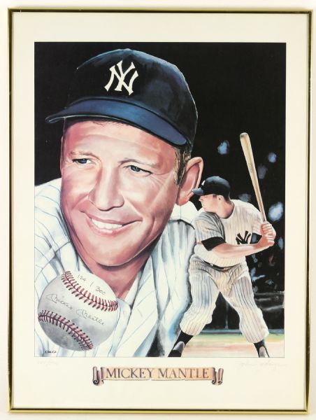 1990s Mickey Mantle New York Yankees Signed 18" x 24" Framed Lithograph (JSA) 124/300