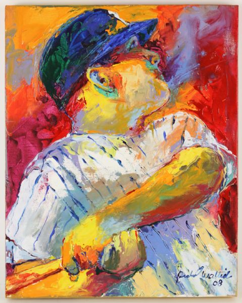 2008 Mickey Mantle New York Yankees 16" x 20" Original Richard Wallid Art Work