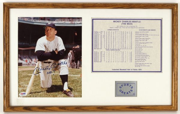 1980s Mickey Mantle New York Yankees Signed & Inscribed "No. 7" 13" x 21" Framed Display (PSA/DNA)