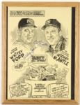 1974 Signed Framed Mickey Mantle Whitey Ford 14" x 18" New York Yankees Hall of Fame Comic (JSA)