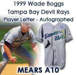 1999 Wade Boggs Tampa Bay Devil Rays Signed Game Worn Road Jersey (MEARS A10 / Boggs LOA/JSA) Final/3,000th Hit Season