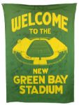 1957 Historic Green Bay Packers Autographed Welcome to the New Green Bay Stadium 32 x 48 Stadium Banner w/ 26 Signatures: Bart Starr, Tony Canadeo & More (JSA)