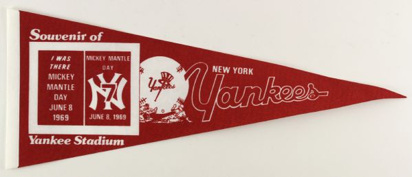 1969 Mickey Mantle Day Yankee Stadium Full Size 30" Pennant 