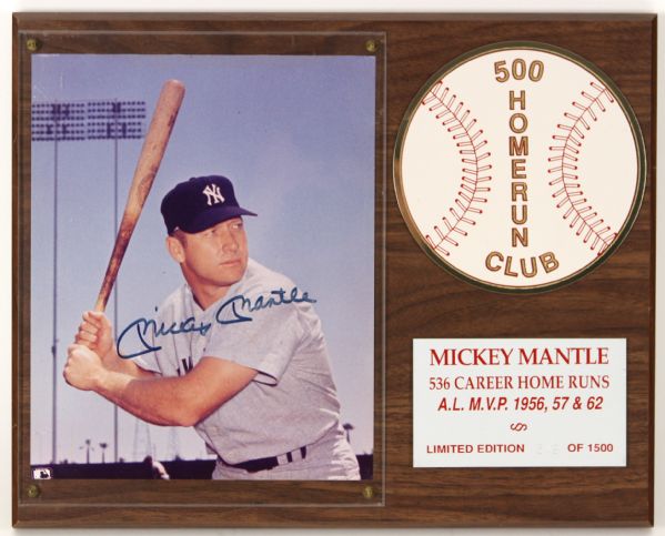 1980s Mickey Mantle New York Yankees Signed 12" x 15" 500 Home Run Club Display (JSA) 312/1500 