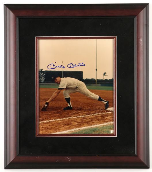 1980s Mickey Mantle New York Yankees Signed 15" x 17" Framed Photo *JSA Full Letter*