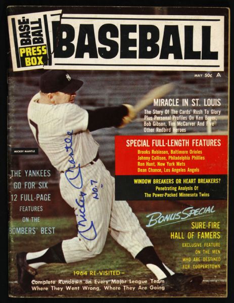1965 Mickey Mantle New York Yankees Signed & Inscribed ("No. 7") Press Box Baseball Magazine (JSA)
