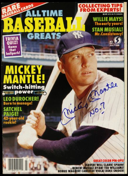 1990 Mickey Mantle New York Yankees Signed & Inscribed ("No. 7") All Time Baseball Greats Magazine (JSA) 
