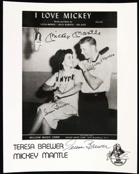 1980s Mickey Mantle Teresa Brewer Signed "I Love Mickey" 8" x 10" Red Baron Promotional Flat (PSA/DNA)