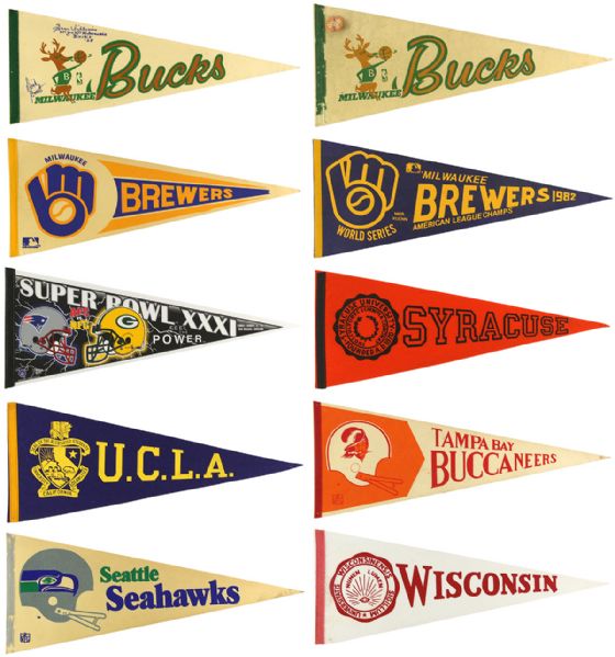 1960s-90s Lot of 19 Basketball Football Basketball Full Size Pennants 29"-30" 