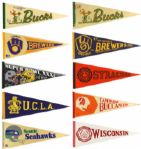 1960s-90s Lot of 19 Basketball Football Basketball Full Size Pennants 29"-30" 