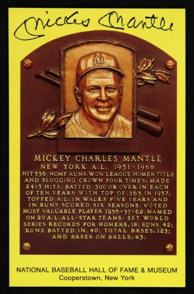 1974 Mickey Mantle New York Yankees Signed 3.5" x 5.5" Yellow Hall of Fame Postcard (JSA) 