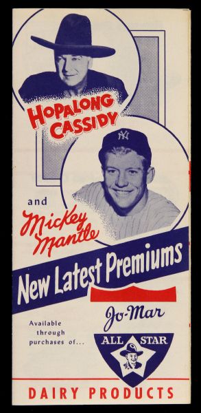 1952-54 Mickey Mantle New York Yankees Hopalong CAssidy Jo-Mar All Stars Premium Catalog