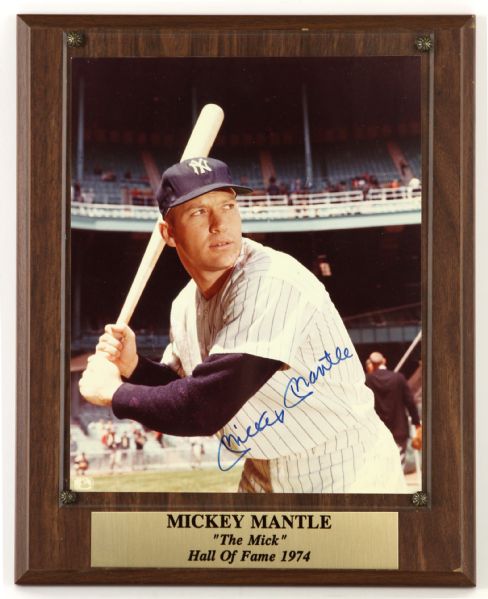 1980s Signed Mickey Mantle New York Yankees Hanging Wall Display 11" x 13" (JSA)