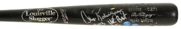 2003 Alex Rodriguez Texas Rangers Signed Professional Model Louisville Slugger Game Used Bat (MEARS A9/Rodriguez Hologram) Home Run #5 of Season