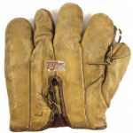 1930s circa Henie Manush Washington Senators Tunnel Web Store / Signature Model Tru Sport Glove w/ Rare Split Back and Laced (MEARS LOA)
