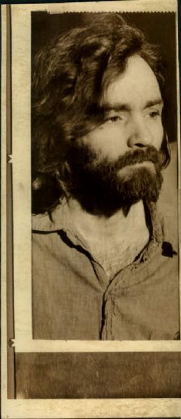 1971 Charles Manson at Tate/LaBianca Murder Trial Original 3" x 7" Photo