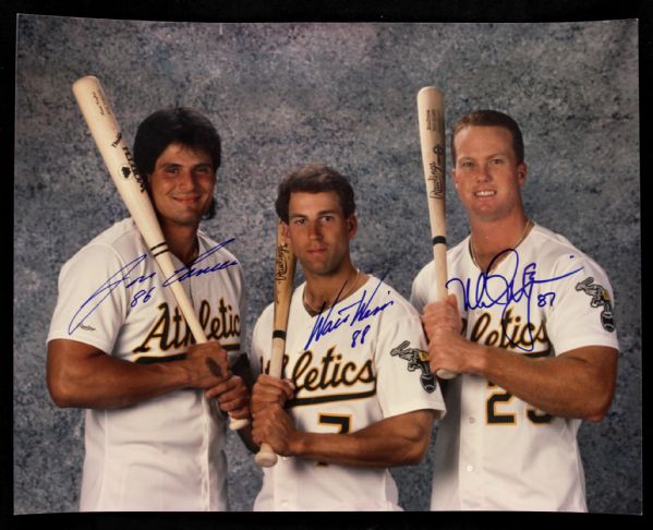 1990s Mark McGwire Jose Canseco Walt Weiss Oakland As Signed 8" x 10" Photo (JSA)