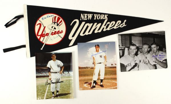 1950s-60s Signed New York Yankees Pennant Photos Berra Larsen Skowron Blanchard Boyer  (Lot of 4)