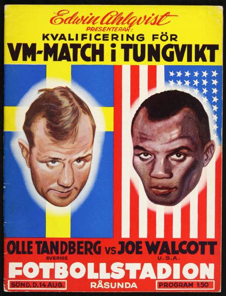 1949 Olle Tandberg Jersey Joe Walcott Official Swedish Language Fight Program