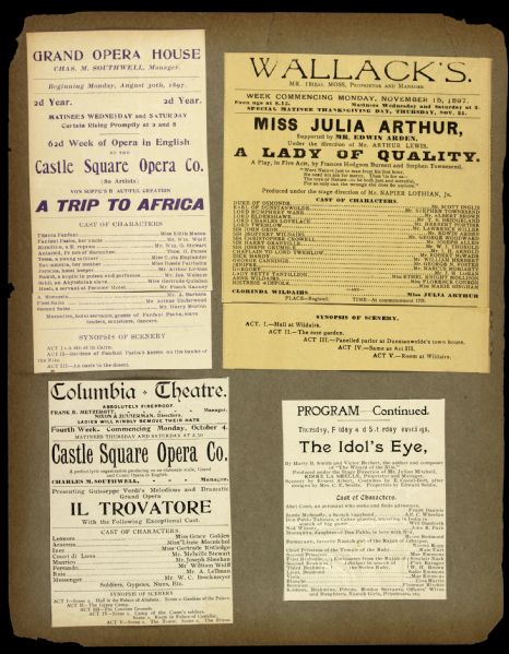 1894-97 Scrapbook Page w/ 6 Theatre Programs Including Heavyweight Champion James J. Corbett in Gentleman Jack