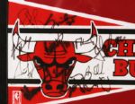 1990's Framed Signed Chicago Bulls Pennant 14 Signatures w/ Michael Jordan (Clubhouse) Scottie Pippen 15 x 33 (JSA)