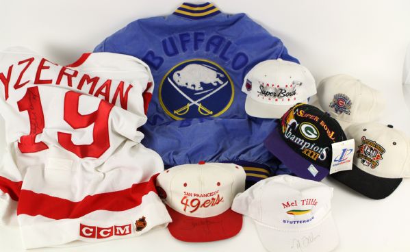 1990s Baseball Football Basketball Hockey Apparel Collection - Lot of 16 w/ Items Signed by Nolan Ryan, Steve Young, Scottie Pippen & More