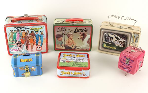 1960s-2000s Movie TV Memorabilia Lot Signed Lunchboxes Photos Lassie Dennis The Menace Police Woman Angie Dickinson - Lot of 13 (MEARS LOA)