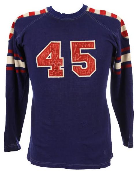 1950s Blue #45 Durene Game Worn Football Jersey w/ Red & White Accents 