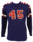 1950s Blue #45 Durene Game Worn Football Jersey w/ Red & White Accents 