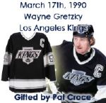 1990 (March 17th) Wayne Gretzky Los Angeles Kings Game Worn Autographed Jersey (Gifted by Flyers trainer Pat Croce) MEARS A10 / JSA Autograph Letter 