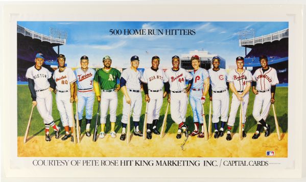 1988 Hank Aaron Atlanta Braves Signed 23" x 40" Matted Ron Lewis "500 Home Run Hitters" Poster (JSA)
